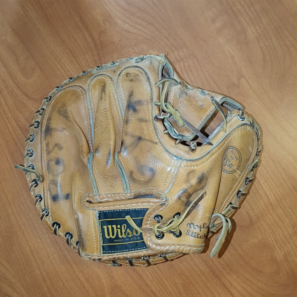 Vtg Wilson A9860 Catchers Mitt Nylon Stitched Made In USA 70's Rare